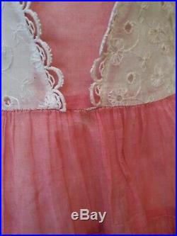 Vintage 1950's 2-piece Semi Sheer Pink Salmon Dress Ivory Slip 4 5 Circle