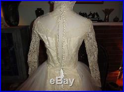Vintage 1950's Bobbie Brooks High Neck Lace Satin Hoop Slip Wedding Dress Small