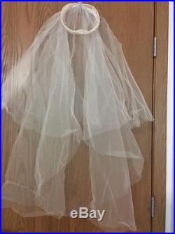 Vintage 1950's Wedding Dress, Veil, Hoop Petticoat/Slip Sz8