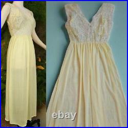 Vintage 1950s Buttercup Yellow Lace Top Nightgown Lingerie Sexy Maxi Slip Dress