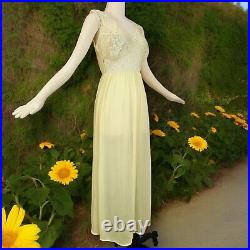 Vintage 1950s Buttercup Yellow Lace Top Nightgown Lingerie Sexy Maxi Slip Dress