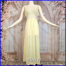 Vintage 1950s Buttercup Yellow Lace Top Nightgown Lingerie Sexy Maxi Slip Dress