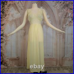 Vintage 1950s Buttercup Yellow Lace Top Nightgown Lingerie Sexy Maxi Slip Dress