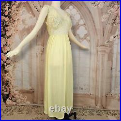 Vintage 1950s Buttercup Yellow Lace Top Nightgown Lingerie Sexy Maxi Slip Dress