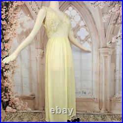 Vintage 1950s Buttercup Yellow Lace Top Nightgown Lingerie Sexy Maxi Slip Dress