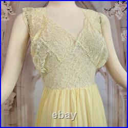 Vintage 1950s Buttercup Yellow Lace Top Nightgown Lingerie Sexy Maxi Slip Dress