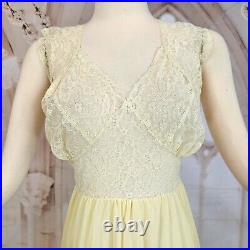 Vintage 1950s Buttercup Yellow Lace Top Nightgown Lingerie Sexy Maxi Slip Dress