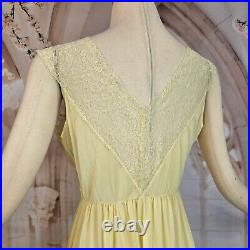 Vintage 1950s Buttercup Yellow Lace Top Nightgown Lingerie Sexy Maxi Slip Dress