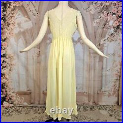 Vintage 1950s Buttercup Yellow Lace Top Nightgown Lingerie Sexy Maxi Slip Dress