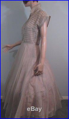 Vintage 1950s Dress Taupe Silk Organza with Slip Cocktail Evening Party Small
