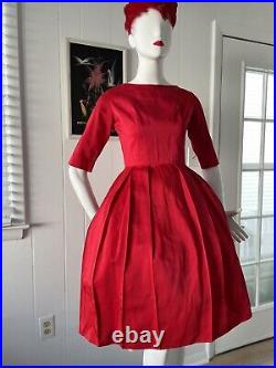 Vintage 1950s Satin Hepburn party dress S 34/24 Prom Bonus Red Tulle Slip