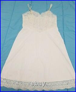 Vintage 1950s Vanity Fair White Tricot Nylon Lace Dress Full Slip Lingerie 36