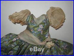 Vintage 1957 Madame Alexander Cissy Olive Bird Print Dress with Slip & Panties