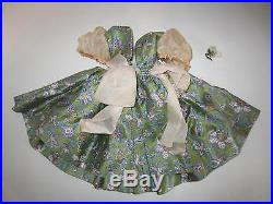 Vintage 1957 Madame Alexander Cissy Olive Bird Print Dress with Slip & Panties