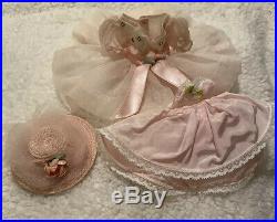 Vintage 1959 Madame Alexander Tagged Pink Dress, Slip, Hat