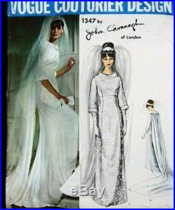 Vintage 1965 Vogue 1347 Wedding Dress with6ft Train & Satin/Muslin slip SZ 14