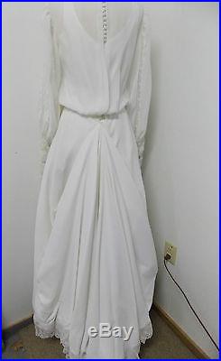 Vintage 1970s Era White Bridal Wedding Dress Lace Long Train, Veil & Slip