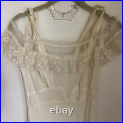 Vintage 1970s Ivory Rayon Maxi Slip Dress Bias Cut Lace by Bur Mil Shop Doen