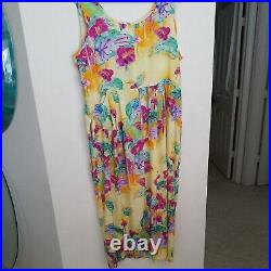 Vintage 1980 Jams World Sleevless Long Ultra Cool Silky Rayon Tropical Sun Dress