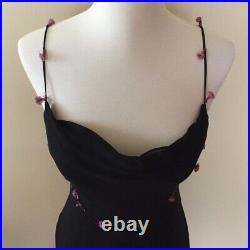 Vintage 1990's Floral Applique Betsey Johnson Black Silk Dress