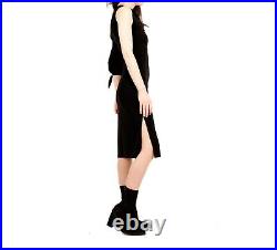 Vintage 1990s Bebe Slinky Dress Split Sleeve Hem Ruffle Tie France Small Black S