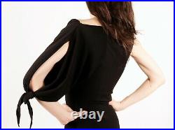 Vintage 1990s Bebe Slinky Dress Split Sleeve Hem Ruffle Tie France Small Black S