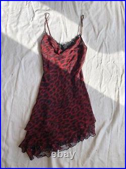Vintage 1990s Betsey Johnson Cheetah Print Silk Cowl Neck Asymmetrical Dress S