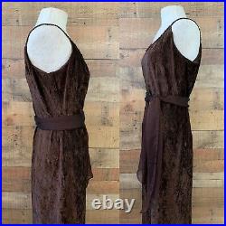 Vintage 1990s Gunne Sax Brown Textured Velvet Maxi Slip Dress