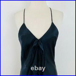 Vintage 1990s Natori Silk Maxi Slip Dress Open Back Chiffon Bows