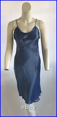 Vintage 1990s Voyage Blue Slip Dress With Velvet Trim
