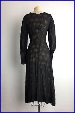 Vintage 20's 30's Sheer Black Gauzy Lace Slip Dress Gothic Art Nouveau Goth XS