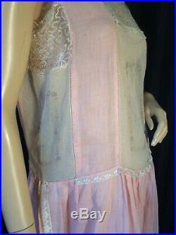 Vintage 20's slip dress Chemise pinup Pink sissy L nightgown Lace flapper Sheer