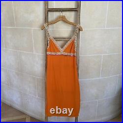 Vintage 2000's Dolce & Gabbana Orange slip dress Floral Motif Sequin Y2k 90's