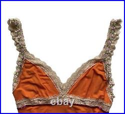 Vintage 2000's Dolce & Gabbana Orange slip dress Floral Motif Sequin Y2k 90's