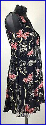 Vintage 2000s Y2K BETSEY JOHNSON Lady Novelty Print Bias Rayon Slip Dress 8 026e