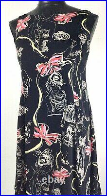 Vintage 2000s Y2K BETSEY JOHNSON Lady Novelty Print Bias Rayon Slip Dress 8 026e