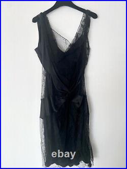 Vintage 2004 John Galliano Black 20's Style Drop Waist Silk Dress size 40 FR