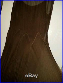 Vintage 20s 1930s Chocolate Brown Silk Chiffon Dress + Silk Slip Shift M L
