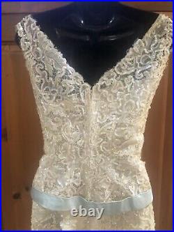 Vintage 20s sequined Nude soutache lace Two Pieces With Bra Slip dress & Top XS