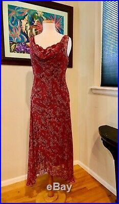 Vintage 30's look bias wine silk chiffon, beaded flutter hem tea dress withslip