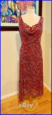 Vintage 30's look bias wine silk chiffon, beaded flutter hem tea dress withslip
