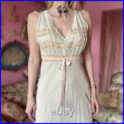 Vintage 30s/40s Baby Blue Lace Trim Midi Raddliffe Slip Dress, Rare Size L