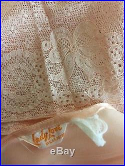 Vintage 30s 40s Peach Silk Slip L Maxi Dress Nightgown Lace Lady Love Bias Cut