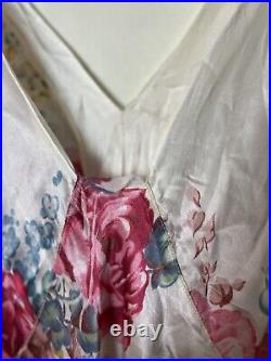 Vintage 30s 40s Velglo Rayon Satin Moss Floral Bias Duster & Slip Maxi Dress