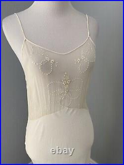 Vintage 30s Art Deco Silk Embroidered Swiss Dot Gown & Slip Set Antique
