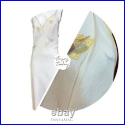 Vintage 30s Bias Cut Rayon Slip Dress 3D butterfly trim Ecru & Buttercup