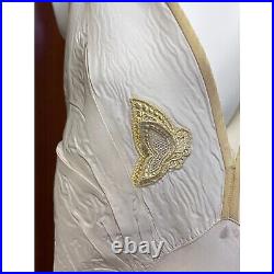 Vintage 30s Bias Cut Rayon Slip Dress 3D butterfly trim Ecru & Buttercup