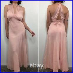 Vintage 30s FOGA Pink Chiffon Slip Dress Bias Cut Sheer S/M