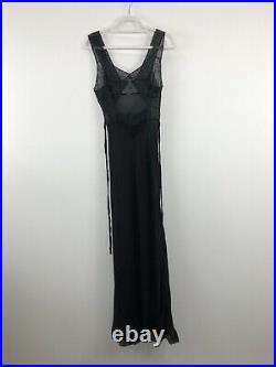 Vintage 30s Sheer Black Open Front Lace Slip Dress Nightgown Bias Cut XS/S