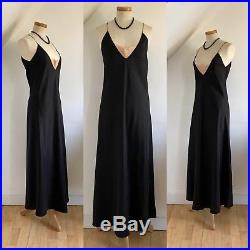 Vintage 30s Slip Sheath Dress Negligée Deco Black Silk Lace Lingerie 1930s